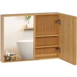 Miroir de salle de bain avec placard 2 portes - 2 �tag�res - bois de bambou verni