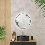 Aurlane ? miroir lumineux de salle de bain rond 50 cm ? �clairage led lumi�re du jour 4000k ? cadre en ...