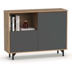 Miroytengo - buffet de salon et salle � manger anori avec pieds en ch�ne dor� et gris 112 cm