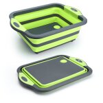 Mise � niveau de la planche � d�couper pliable verte avec passoire, planche � d�couper pliante en silicone ...