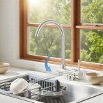 Mitigeur cuisine rabattable bross� pivotant � 360� robinet de cuisine avec poign�e pliable contre fen�tre ...