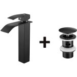 Auralum - mitigeur robinet de lavabo cascade noir moderne mitigeur robinet salle bain + bonde lavabo ...