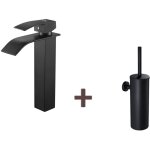 Mitigeur robinet lavabo cascade noir moderne mitigeur robinet salle bain + brosse toilettes wc suspendu ...