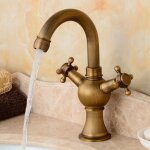 Mitigeur salle de bain vintage double poign�e robinet lavabo retro en laiton bronze
