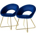 Ml - design lot de 2 chaises de salle  manger en velours, bleu, avec dossier rond, assise rembourre, ...