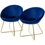 Lot de 2 chaises de salle  manger en velours, bleu, avec dossier rond, assise rembourre, pieds en mtal ...