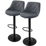 Lot de 2 tabourets de bar en simili, anthracite, chaise rembourr�e avec dossier et repose - pieds, r�glable ...