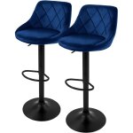 Lot de 2 tabourets de bar en velours, bleu, chaise rembourr�e avec dossier et repose - pieds, r�glable ...