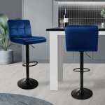 Lot de 2 tabourets de bar en velours, bleu, chaise rembourr�e avec dossier et repose - pieds, r�glable ...