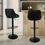 Lot de 2 tabourets de bar en velours, noir, chaise rembourr�e avec dossier et repose - pieds, r�glable ...