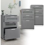 Ml - design 2x table de nuit avec 3 tiroirs, dont 2 avec insert en verre satin�, gris, 40x60x38 cm, bois ...