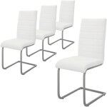 Lot de 4 chaises de salle  manger, blanc, en simili, design cantilever, chaise pied luge, assise rembourr, ...