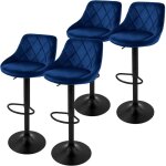 Ml - design - lot de 4 tabourets de bar en velours, bleu, chaise rembourr�e avec dossier et repose - ...