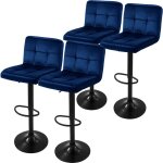 Ml - design - lot de 4 tabourets de bar en velours, bleu, chaise rembourre avec dossier et repose - ...