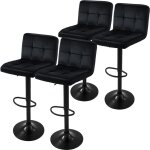 Ml - design lot de 4 tabourets de bar en velours, noir, chaise rembourre avec dossier et repose - pieds, ...