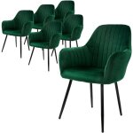 Lot de 6 chaises de salle  manger, vert, aspect en velours, assise rembourre avec pieds en mtal, dossier ...