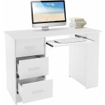 Ml - design - bureau avec 3 tiroirs, 3 �tag�res et clavier coulissant, 110x49x75 cm, blanc, table de ...