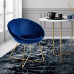 Chaise de salle à manger en velours, bleu, avec dossier rond, assise rembourrée, pieds en métal doré, ... Chaise de salle à manger en velours, bleu, avec dossier rond, assise rembourrée, pieds en métal doré, ...