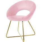 Chaise de salle  manger en velours, rose, avec dossier rond, assise rembourre, avec pieds en mtal ...