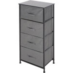 Ml design commode en tissu � 4 tiroirs, 45x30x94 cm, gris, cadre en m�tal noir / panneau mdf, meuble ...