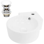 Ml - design lavabo d'angle en c�ramique blanc, 45x36x13 cm, rond, avec bouchon de vidage blanc, trop ...