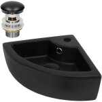 Luxebath ? lavabo d'angle en c�ramique noir 46 x 33 x 13 cm ? avec bouchon de vidage et trou pour robinet ...