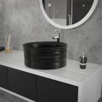 Ml - design lavabo en cramique noir mat,  41 x 18 cm, rond, vasque  poser sur plan de toilette, lave ...