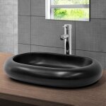 Ml - design lavabo en cramique noir mat 65x45x11 cm, ovale, vasque  poser moderne, lavabo de comptoir ...
