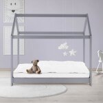 Ml - design lit cabane enfant 70x140 cm avec toit et sommier  lattes, gris clair en bois massif, couchage ...