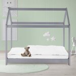 Ml - design - lit d'enfants 80x160 cm avec toit et sommier, bois de pin massf, gris clair, structure ...