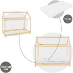 Ml - design - lit d'enfant forme maison 70x140 cm naturel avec matelas � mousse froide sommier � lattes ...