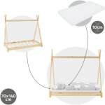 Ml - design - lit d'enfant tipi 70 x 140 cm naturel avec matelas  mousse froide hypoallergnique et ...