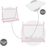 Ml - design - lit d'enfant tipi 70 x 140 cm rose avec matelas  mousse froide hypoallergnique et sommier ...
