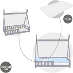 Ml - design - lit enfant tipi 70x140 cm gris clair avec matelas  mousse froide polyester, housse amovible, ...