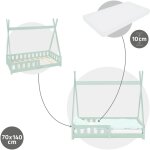 Ml - design - lit enfant tipi 70x140 cm menthe avec matelas  mousse froide polyester, housse amovible, ...