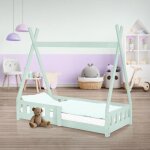 Ml - design lit d'enfants tipi 70x140cm vert menthe avec protection contre les chutes et sommier à lattes, ... Ml - design lit d'enfants tipi 70x140cm vert menthe avec protection contre les chutes et sommier à lattes, ...