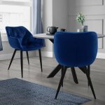 Set de 2 chaises de salle � manger, bleu fonc�, assise rembourr�e en velours, pieds m�talliques noir, ...