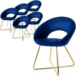 Ml - design set de 6 chaises de salle � manger, en velours, bleu, avec dossier en demi - coque rond, ...