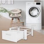 Ml - design - socle pour machine  laver avec tiroir coulissant, acier, blanc, 63x54 cm, jusqu' 150 ...