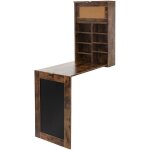 Ml - design table murale pliante, marron vintage, mdf, tableau noir, 8 compartiments et tableau d'affichage, ...
