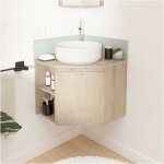 Ensemble meuble sous vasque d'angle avec vasque blanche et robinet chrom