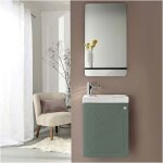 Ensemble meuble lave - mains vert de gris ava + miroir + robinet chrom