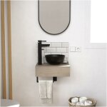 Meuble lave - mains plan �pais porte - serviettes dessous + vasque noire + miroir