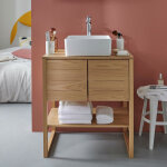 Meuble salle de bain chne naturel 70 cm atoll + vasque carre 36 cm