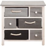 Mobili rebecca - rebecca mobili meuble commode 6 tiroir bois osier gris blanc country 53x56x27 Mobili rebecca - rebecca mobili meuble commode 6 tiroir bois osier gris blanc country 53x56x27
