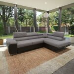 Mobilier deco - aubin - canapé d'angle convertible gris et noir coffre de rangement - angle droit Mobilier deco - aubin - canapé d'angle convertible gris et noir coffre de rangement - angle droit