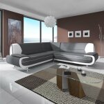 Mobilier deco - muza - canap d'angle design en simili cuir gris et blanc
