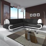 Mobilier deco - muza - canap d'angle design en simili cuir noir et blanc