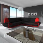 Mobilier deco - muza - canap d'angle design en simili cuir noir et rouge