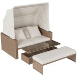 Mobilier de jardin en polyrotin pour 2 � 4 personnes, canap� lounge avec table basse r�glable et store ...